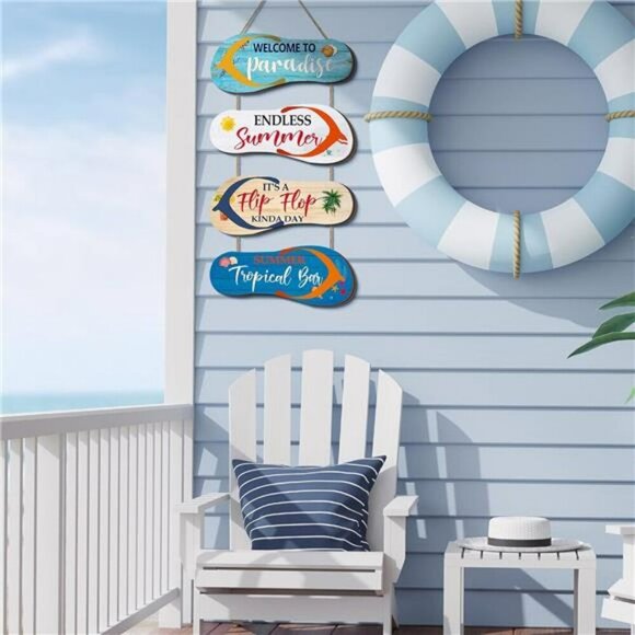 Panelee Wooden Flip Flop Beach Wall Decor Coastal Ocean Summer Bathroom Sign - Picture 4 of 7
